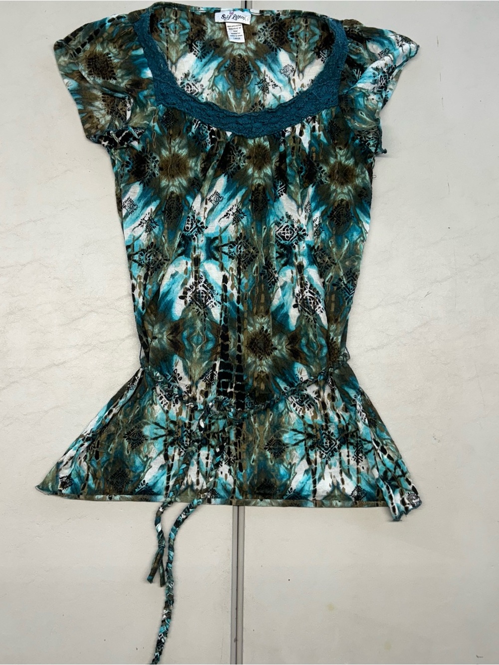 Teal Floral Tie-Waist Women's Top
